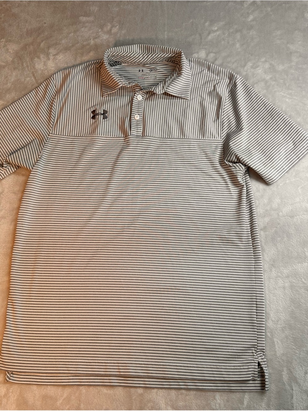 Under Armour Men’s White and Gray Striped Performance Polo